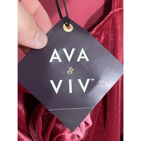 Ava & Viv Rosette Midi A-Line Red Dress 2XL Velvet Whimsigoth Emo Romantic NWT - Picture 5 of 8